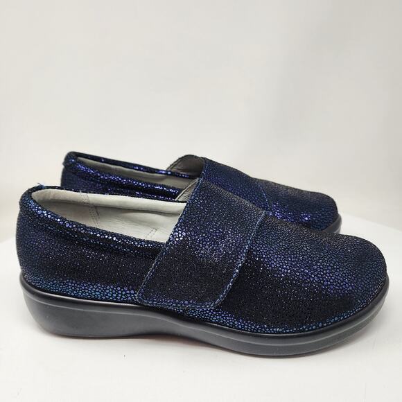 Alegria Lauryn Comfort Loafer Women EU38/US8-8.5 Wide Metallic Blue Leather - Picture 2 of 14